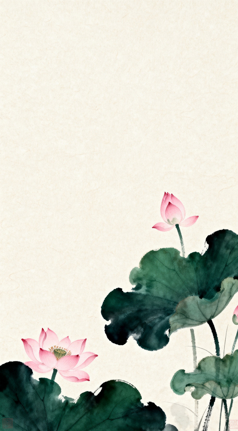 水墨荷花国画艺术装饰画