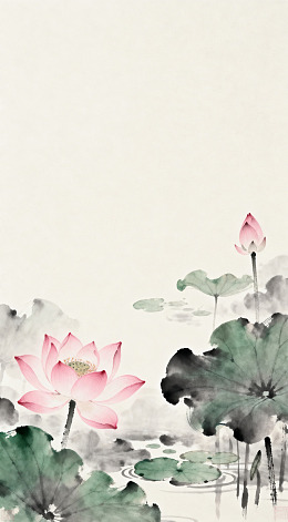 水墨荷花中国画风格装饰画