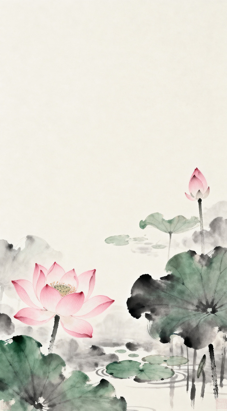 水墨荷花中国画风格装饰画