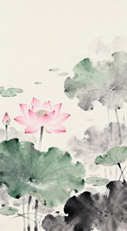 水墨荷花装饰画