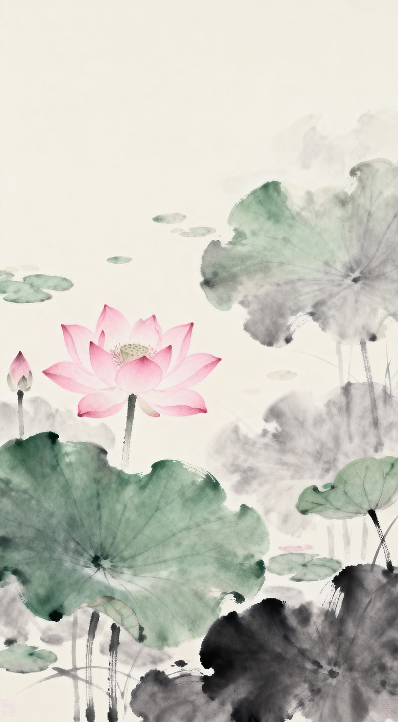 水墨荷花装饰画