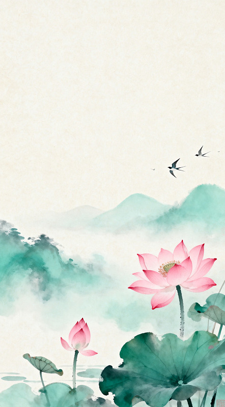 水墨荷花山水画