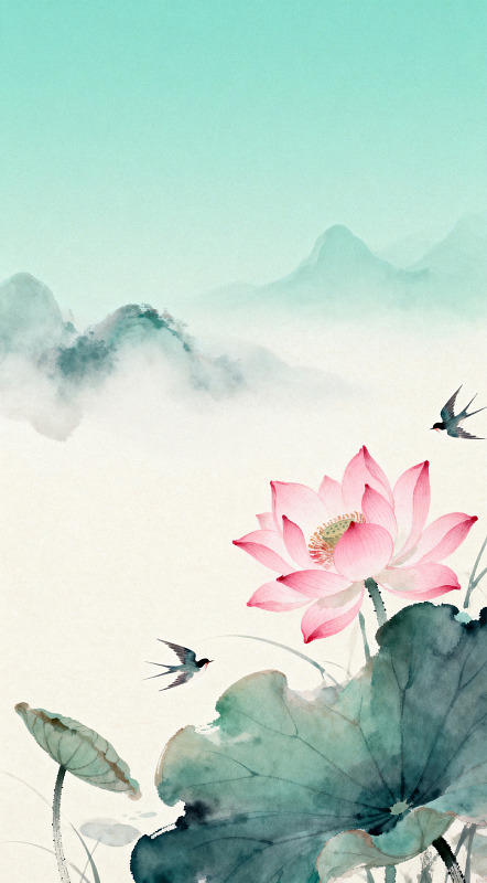 水墨荷花山水画