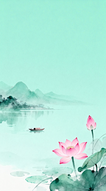 水墨荷花山水画意境图