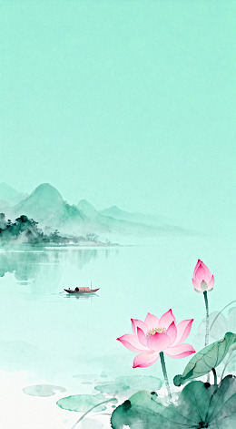 水墨荷花山水画意境图