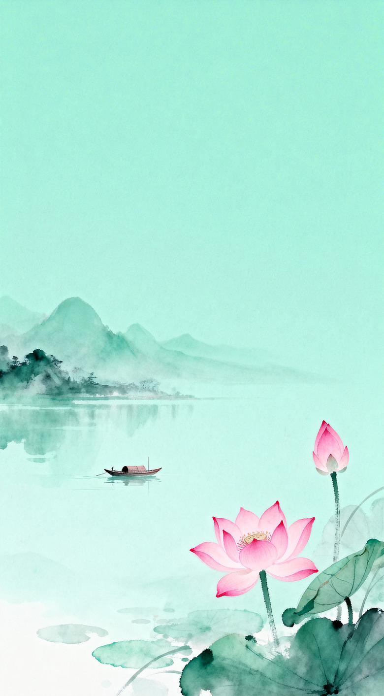 水墨荷花山水画意境图