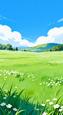 田园风光插画春天草地