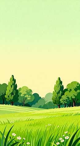 田园风光插画草地树木