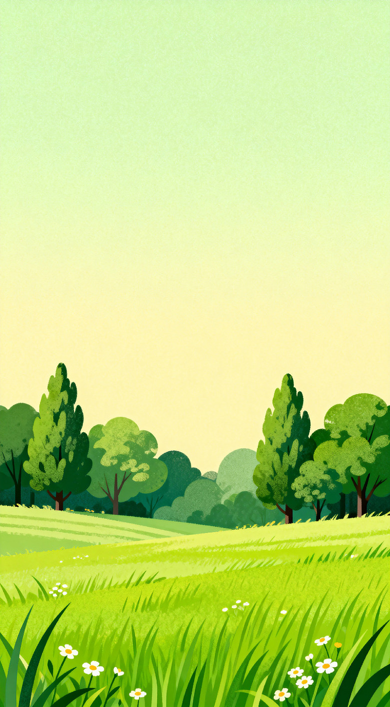 田园风光插画草地树木