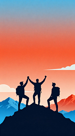 登山者日落剪影