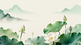水墨风格荷花山水画艺术插画