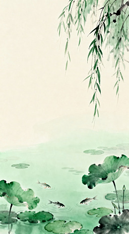 水墨荷花池鱼图