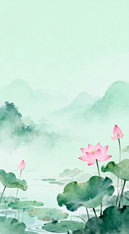 水墨荷花山水意境图