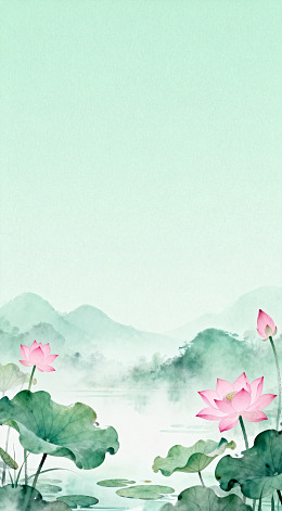 水墨荷花山水意境画