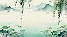 水墨江南荷塘风景画
