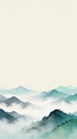 水墨山水画远山飞鸟图