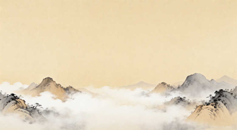 水墨山水画云雾缭绕