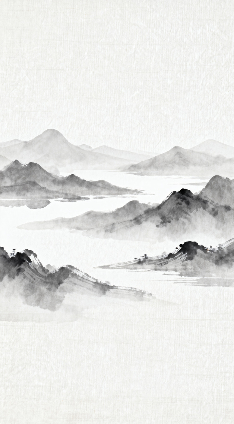 水墨山水画远山云雾图