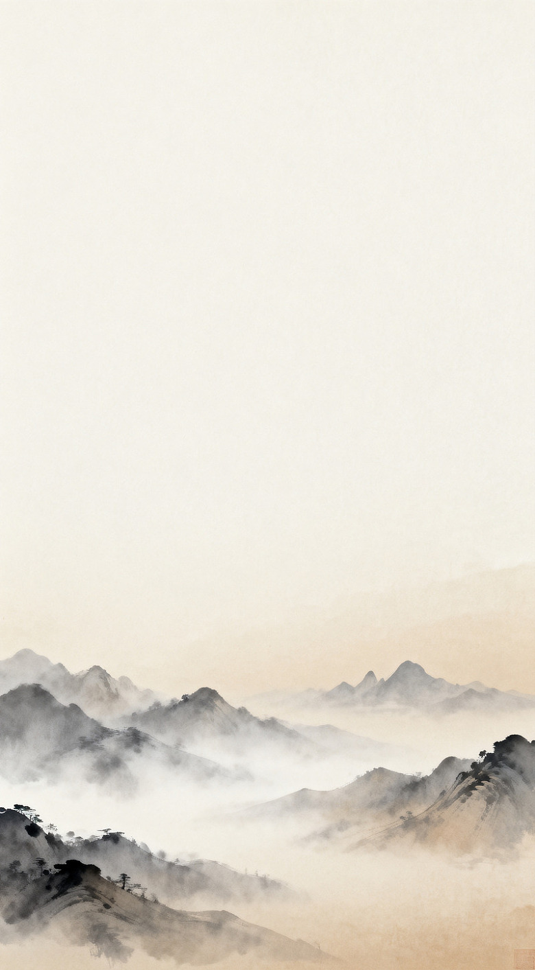 水墨山水画云雾缭绕