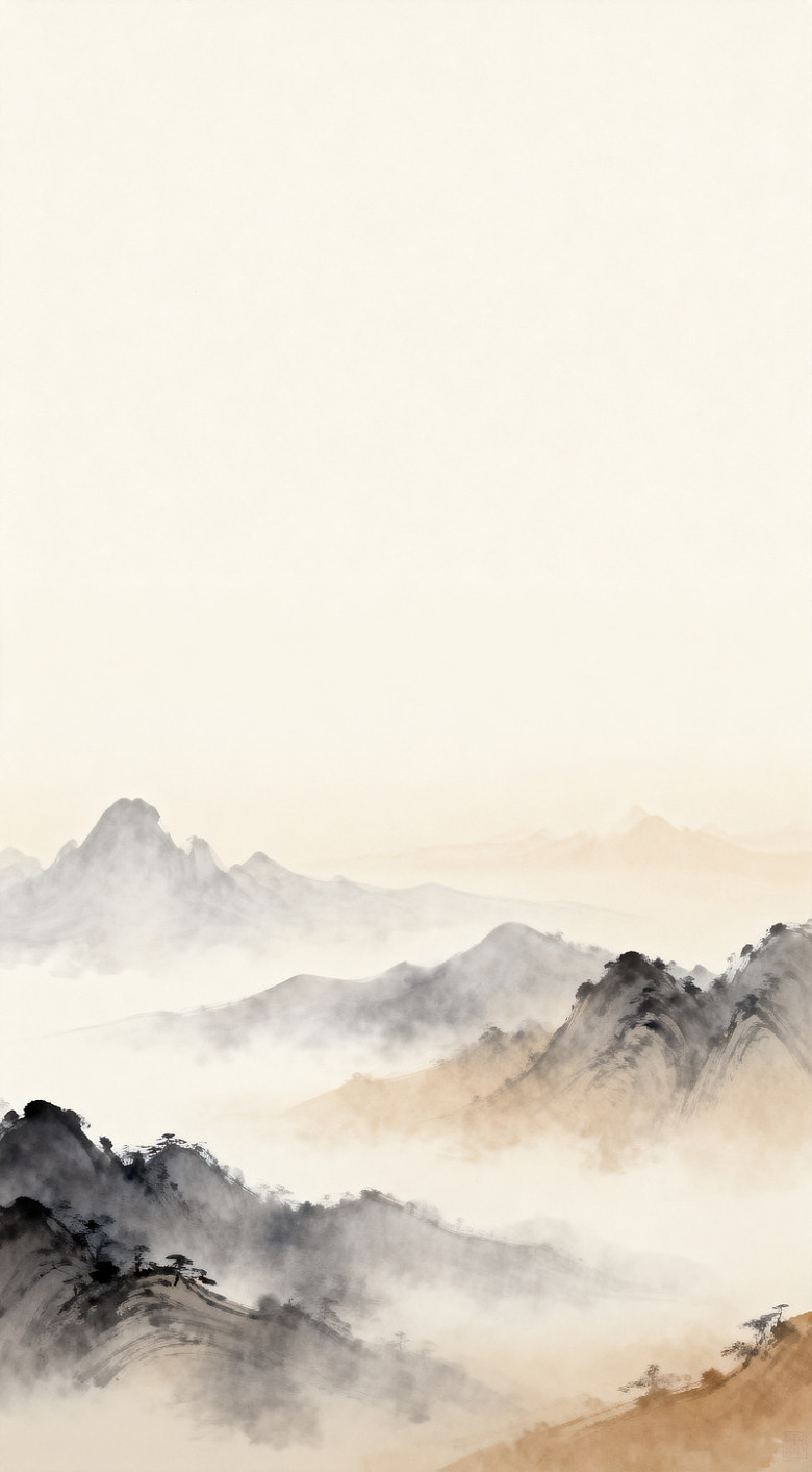 水墨山水画云雾缭绕