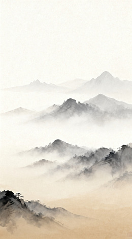 水墨山水画山峦云雾图