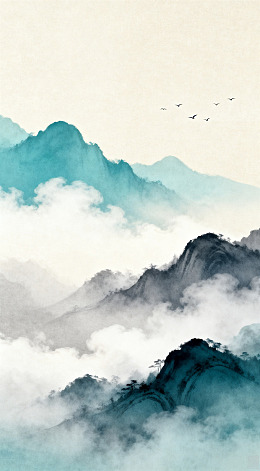 水墨山水画云雾缭绕