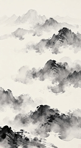 水墨山水画云雾缭绕