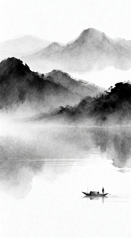 水墨山水小舟意境图