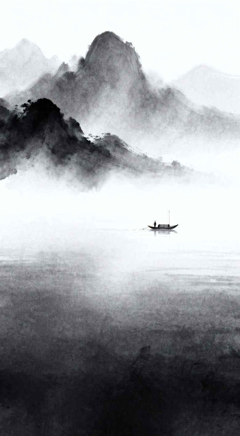 水墨山水独舟图
