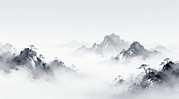 水墨山水画云雾缭绕风光