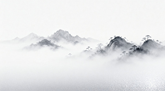 水墨山水云雾缭绕图