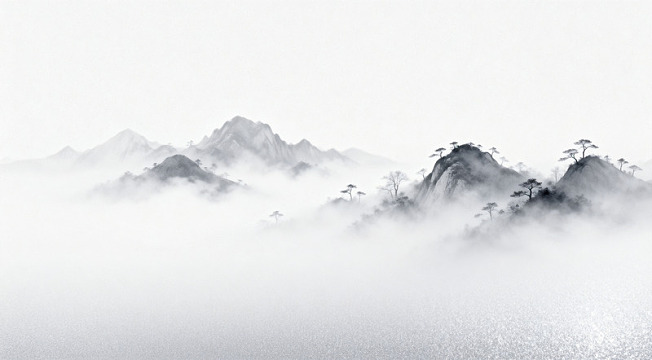 水墨山水云雾缭绕图