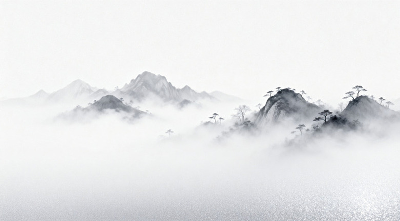 水墨山水云雾缭绕图