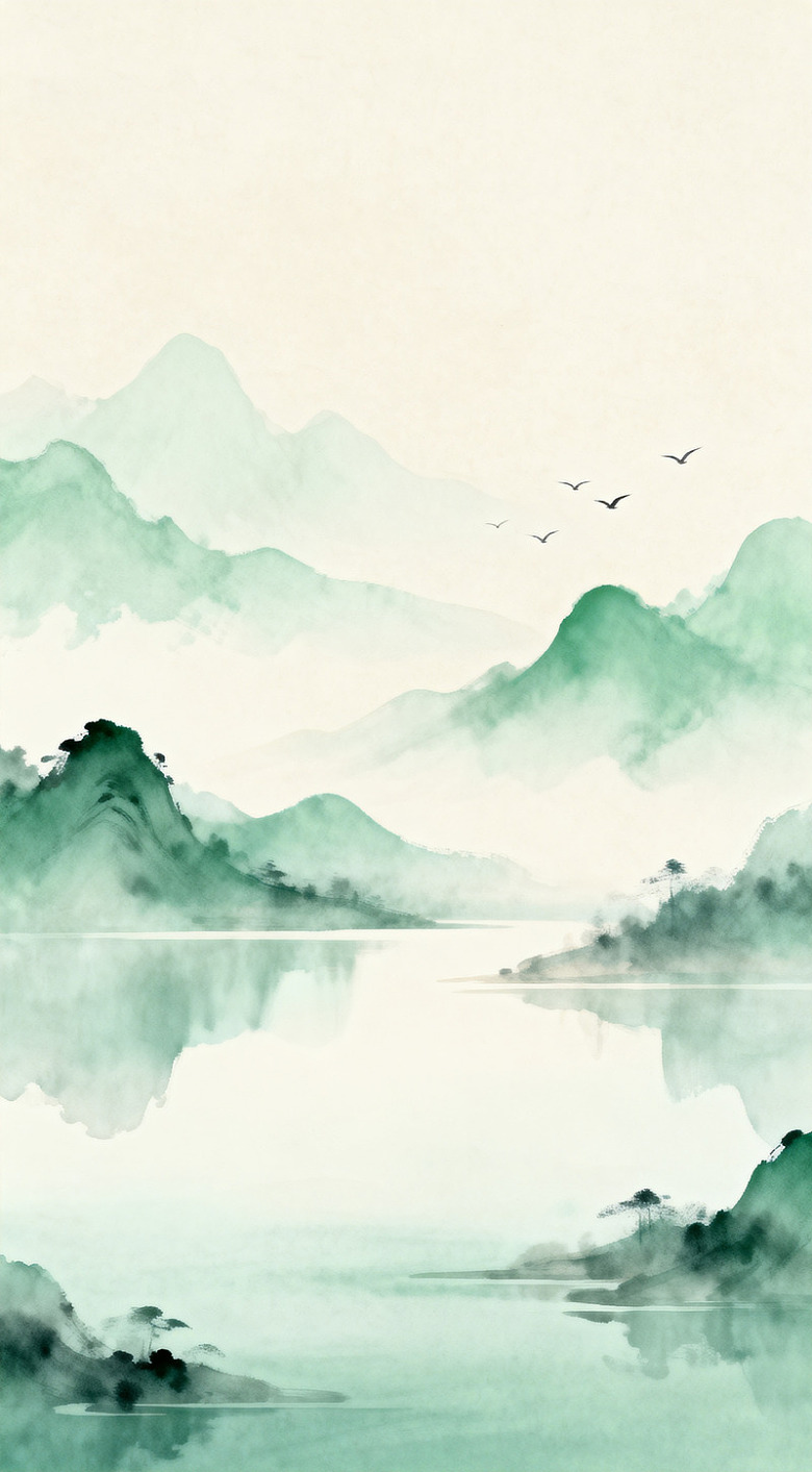 水墨山水国画风景图