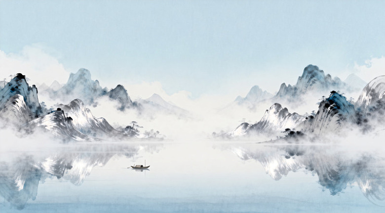 水墨山水画意境插画