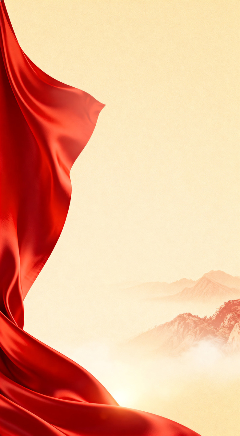 红旗飘扬山水背景