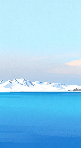 雪山湖畔水彩画