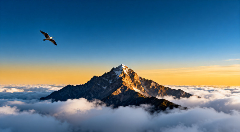 云海山峰雄鹰飞翔
