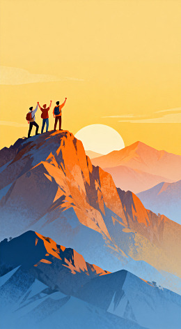 登山登顶成功风光插画