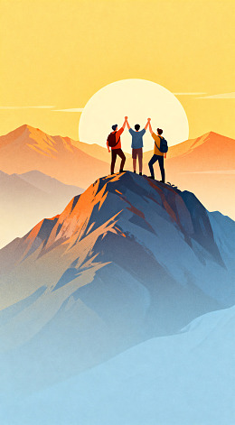 登山胜利友情插画