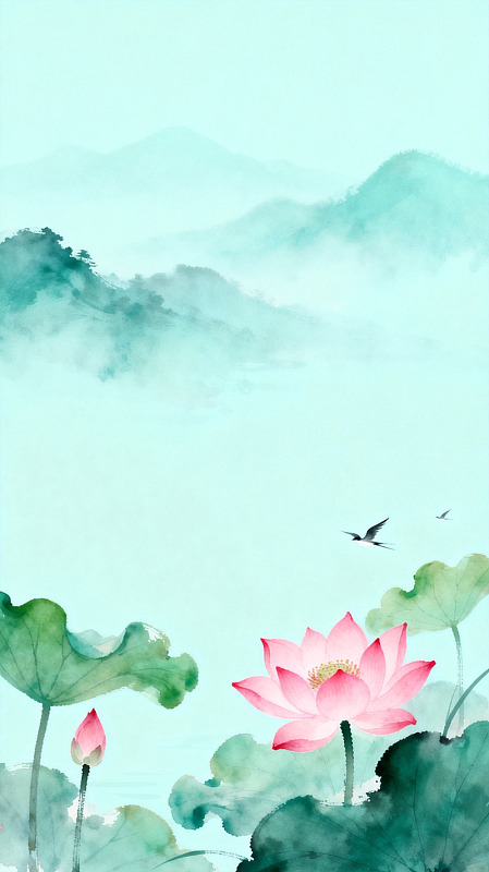水墨荷花山水画设计素材
