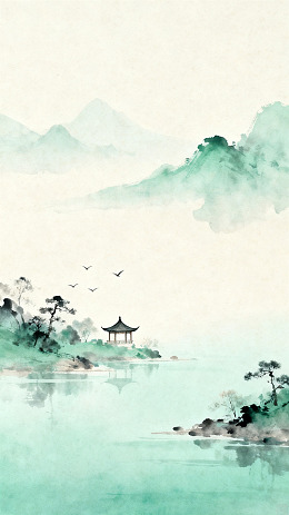 水墨山水亭台楼阁国画