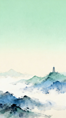 水墨山水塔景中国画