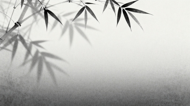 黑白竹叶水墨画
