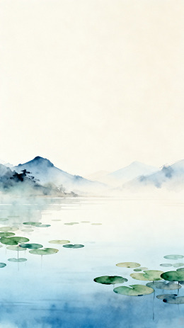 水墨山水荷叶风景画