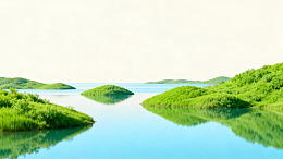 水彩风景宁静湖泊