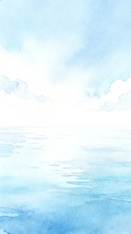 水彩天空海面风景画