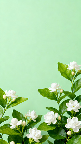 清新茉莉花绿叶壁纸