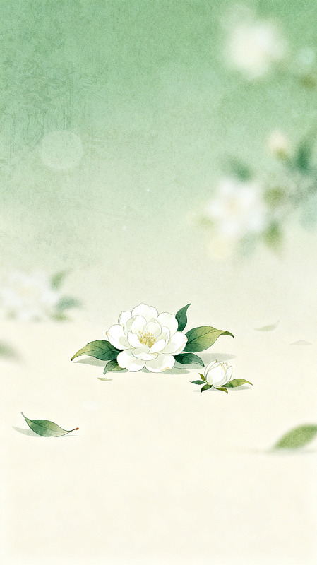 淡雅水墨风格茉莉花插画