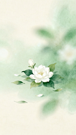 水墨风格白茶花艺术插画